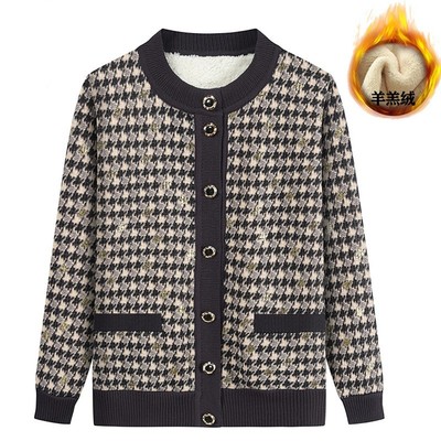 恒源祥中老年人秋装外套女奶奶衣服加绒毛衣开衫妈妈冬装新款太太