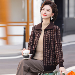 外套中老年女装 针织衫 格子韩国绒翻 2025妈妈秋冬装 恒源祥官方正品