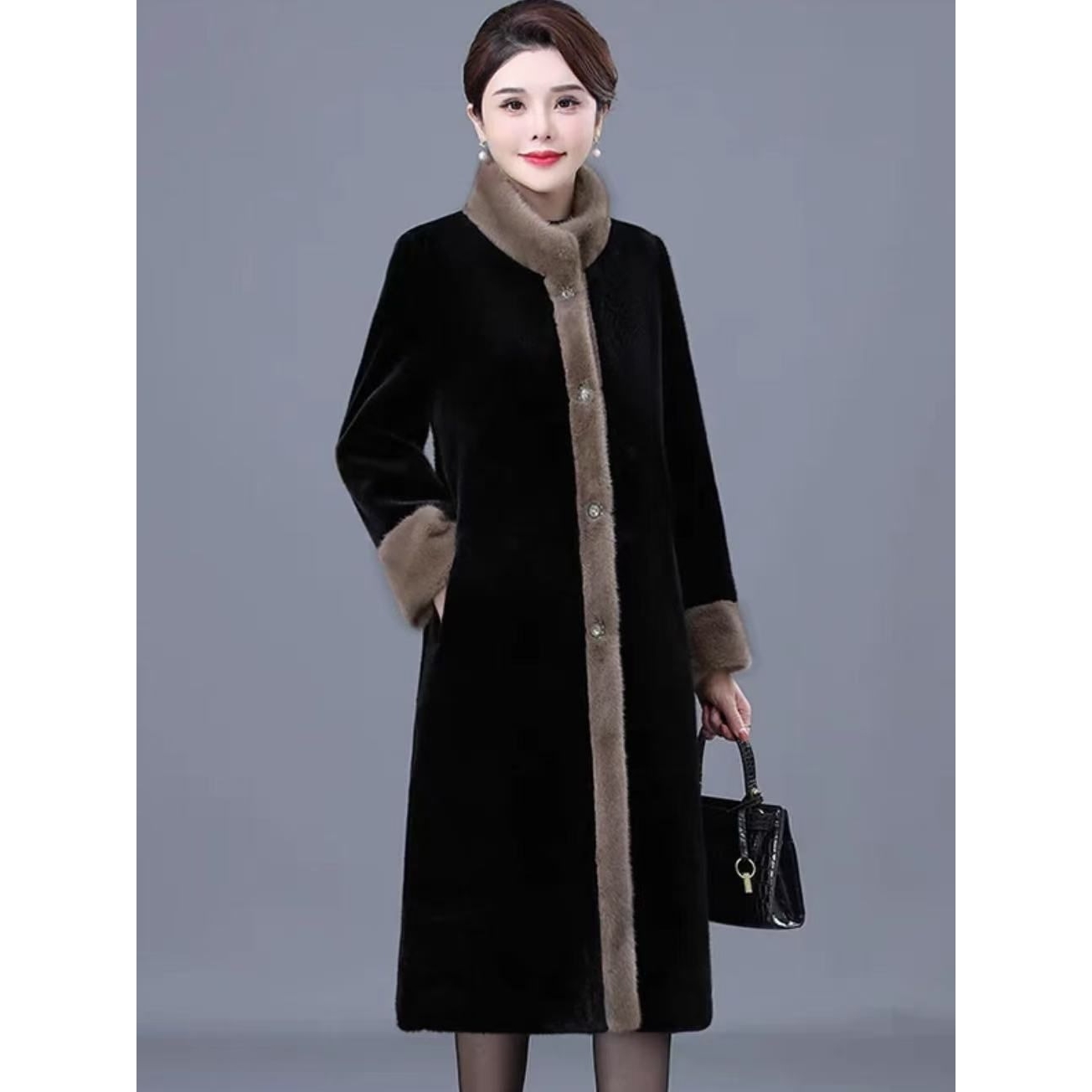 恒源祥官方正品妈妈装水貂绒皮草外套新款皮毛一体洋气时尚气质加