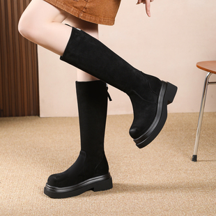 长靴子 黑色长筒靴女厚底弹力骑士靴高级感瘦瘦靴冬季 2025新款 时尚
