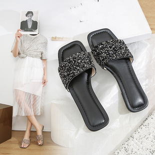 bottomed slippers Summer flat women soled sequined soft