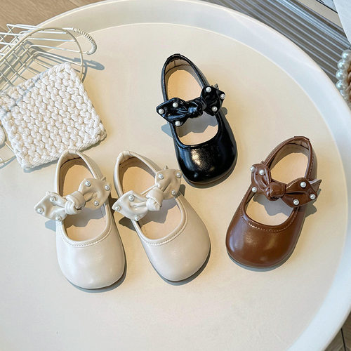 Girls' bow small leather shoes soft soled Princess shoes