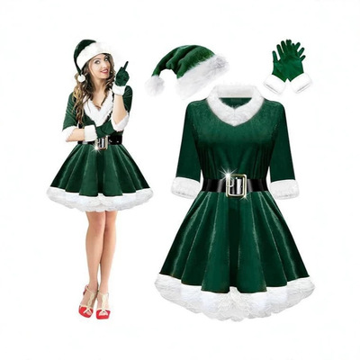 Christmas Women's velvet Santa Claus costumes set dress