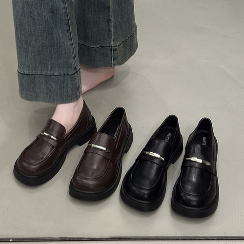 women's retro small leather shoes for lazy people, coarse