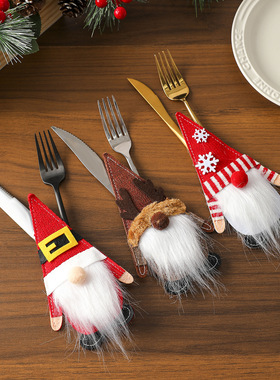 Christmas Knife Fork Set Felt Cloth Face Elderly Knife hat