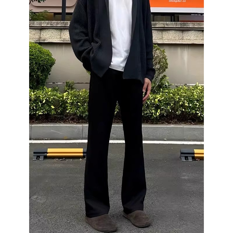 日本品质黑色微喇弯刀西裤男春秋款垂坠高级感显瘦直筒裤子休闲阔