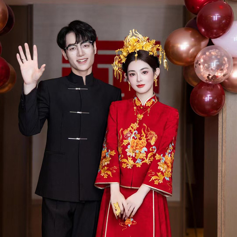 ETE新娘结婚古装秀禾凤冠头饰金色复古宫廷龙凤褂婚礼跟妆发饰品