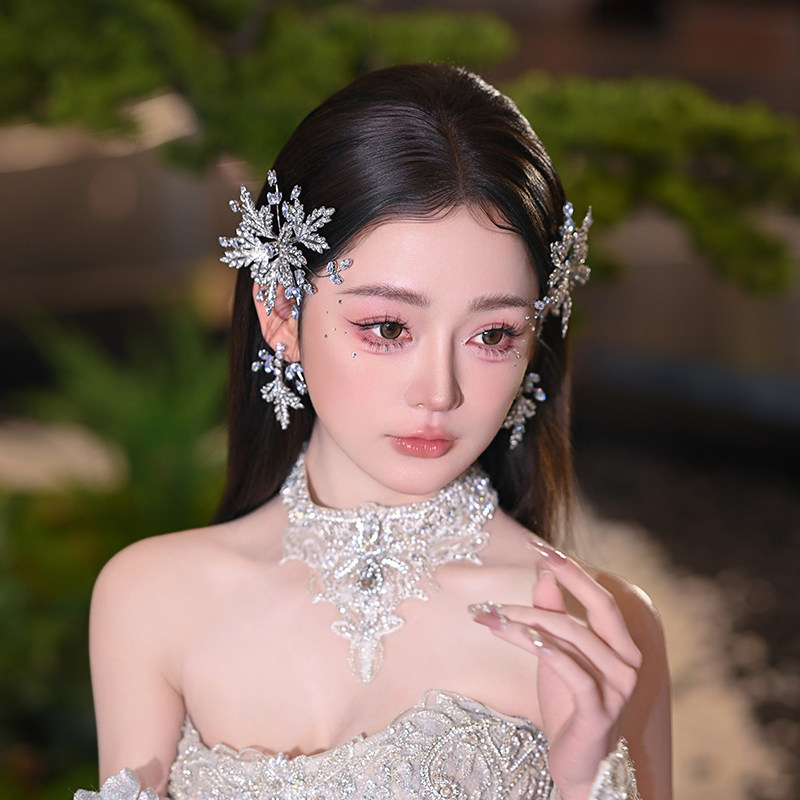 新款重工叶子新娘结婚发夹侧饰婚纱礼服头饰耳环套装婚礼跟妆边夹
