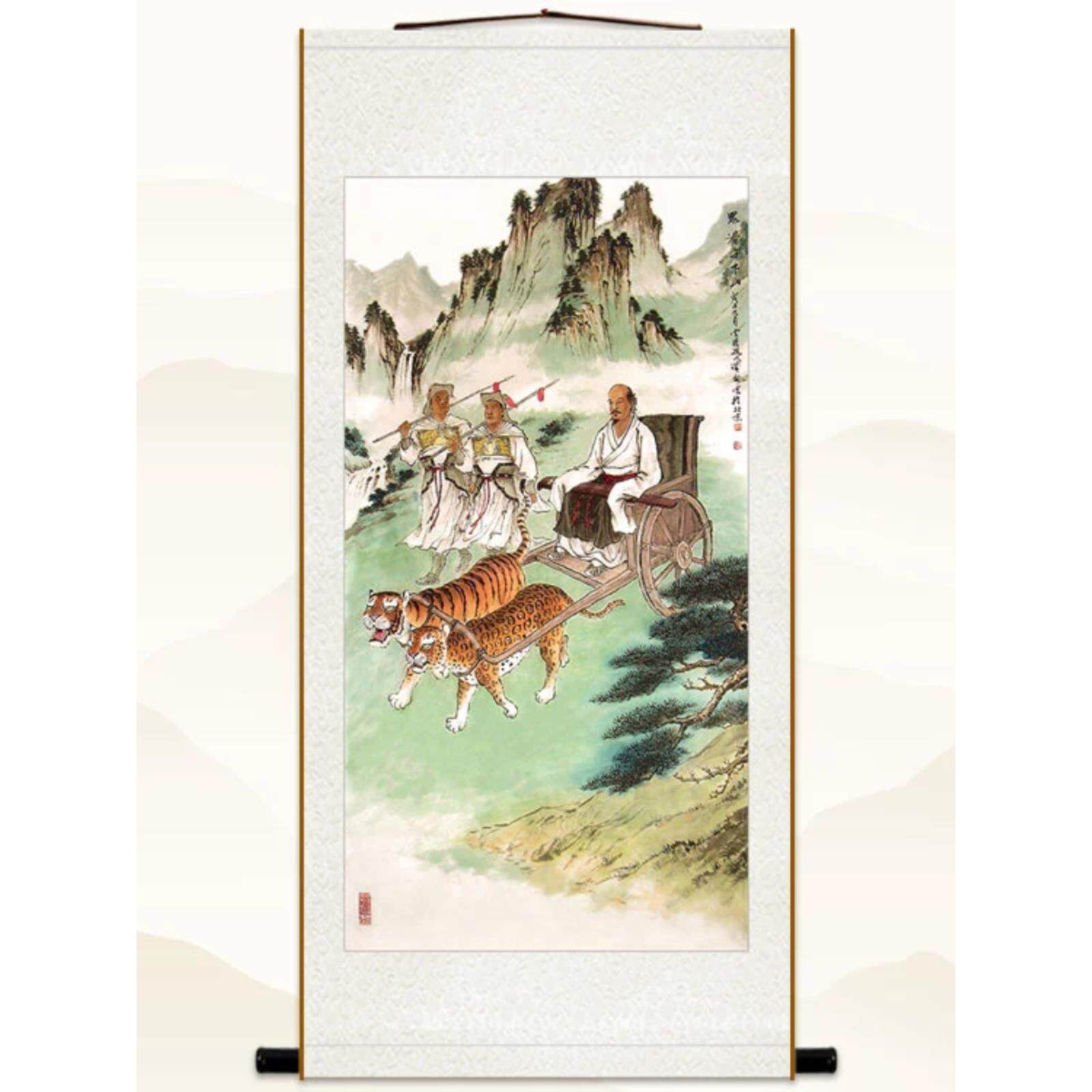 鬼谷子下山图画像 王诩王禅老祖 中式复古书房卷轴画装饰画绢布画