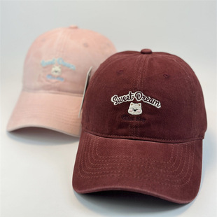 香港潮牌日系百搭显脸小情侣款 软顶大头围显脸 卡通刺绣鸭舌帽新款