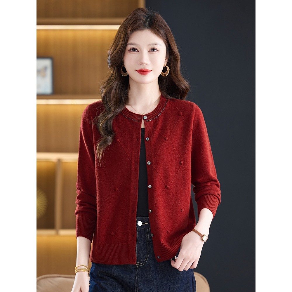 恒源祥100纯羊毛开衫女短款圆领毛衣外套宽松洋气妈妈装春秋针织,男装,羊绒开衫,淘宝优惠券,粉丝福利购,淘宝优惠卷