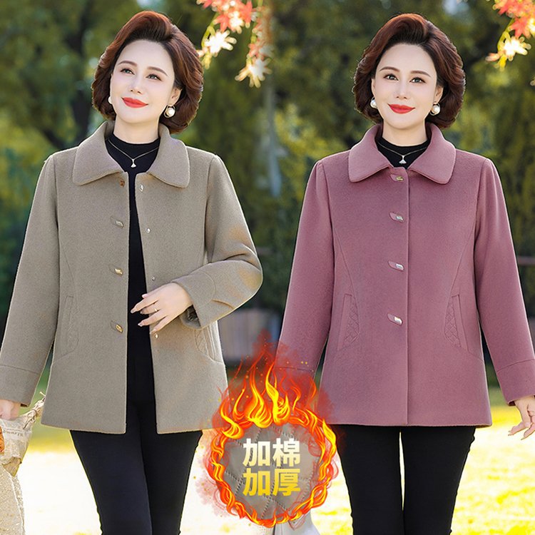 恒源祥妈妈冬装加绒加厚仿水貂绒外套中老年女装洋气格子保暖毛呢