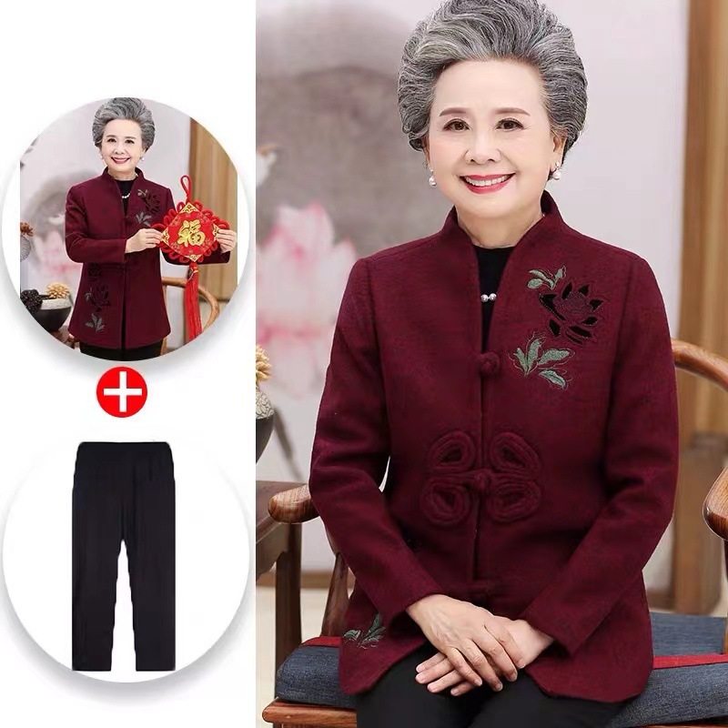 恒源祥中老年人秋装女毛呢外套60岁70奶奶红色喜庆老人祝寿生日唐,男装,唐装,淘宝优惠券,粉丝福利购,淘宝优惠卷