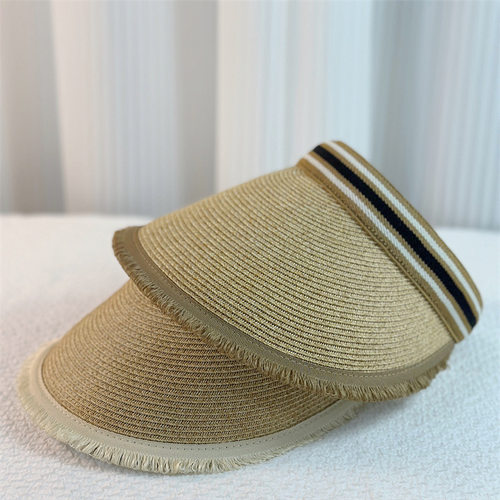 香港潮牌新款发箍夏季小众女空顶沙滩草编遮阳帽防紫外线大檐度假