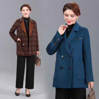 恒源祥秋冬气质妈妈毛呢外套中老年呢子羊毛无双面羊绒大衣女中长
