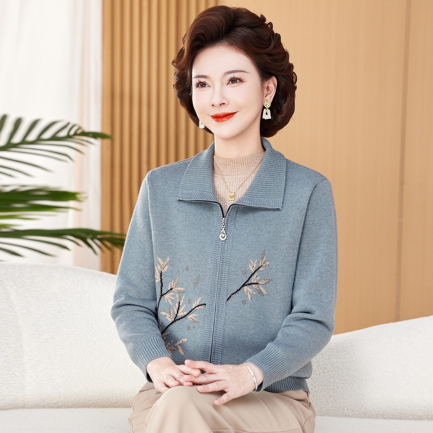 恒源祥中老年妈妈装开衫外套50岁60秋冬新款奶奶绣花羊毛衣女拉链,男装,羊绒开衫,淘宝优惠券,粉丝福利购,淘宝优惠卷