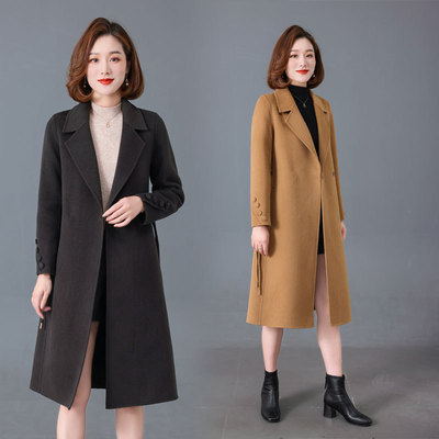 恒源祥妈妈装双面呢秋冬中老年女装无羊绒大衣女外套中长款羊毛高