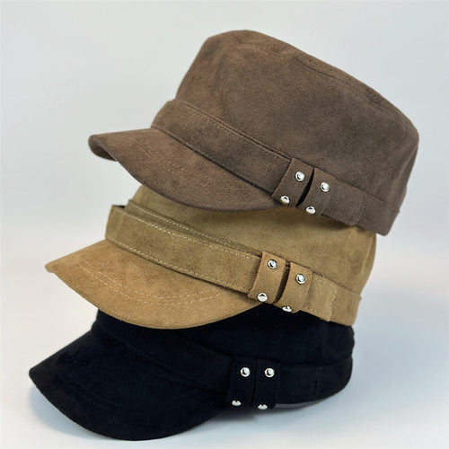 香港潮牌秋冬复古大头围麂皮绒平顶鸭舌帽女韩版时尚文艺防晒平顶