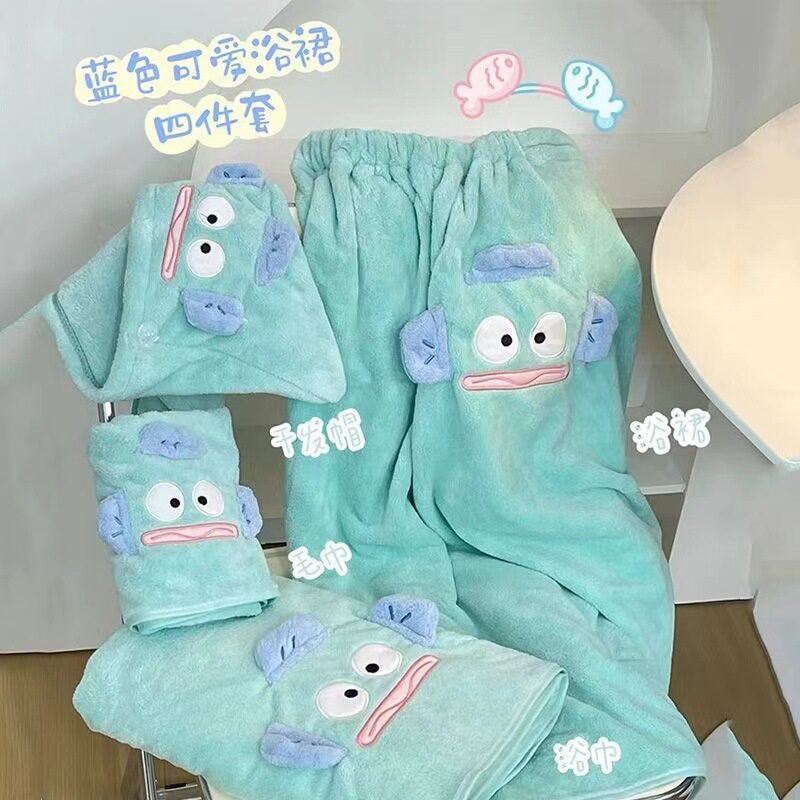 德国精工人鱼汉顿丑鱼浴巾女生可穿可裹洗澡毛巾浴帽浴袍式浴裙卡