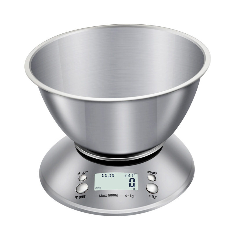 德国精工不锈钢厨房秤5kg/1g带碗烘焙食物克秤3kg/0.1g小电子秤台
