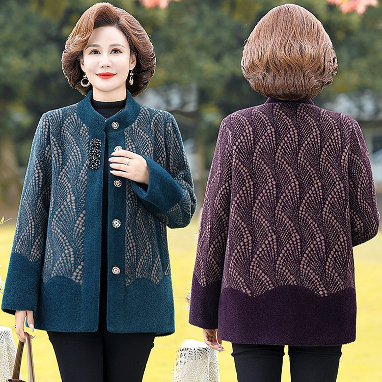 恒源祥中年妈妈秋装加厚仿水貂绒外套宽松新款高贵大衣中老年女毛