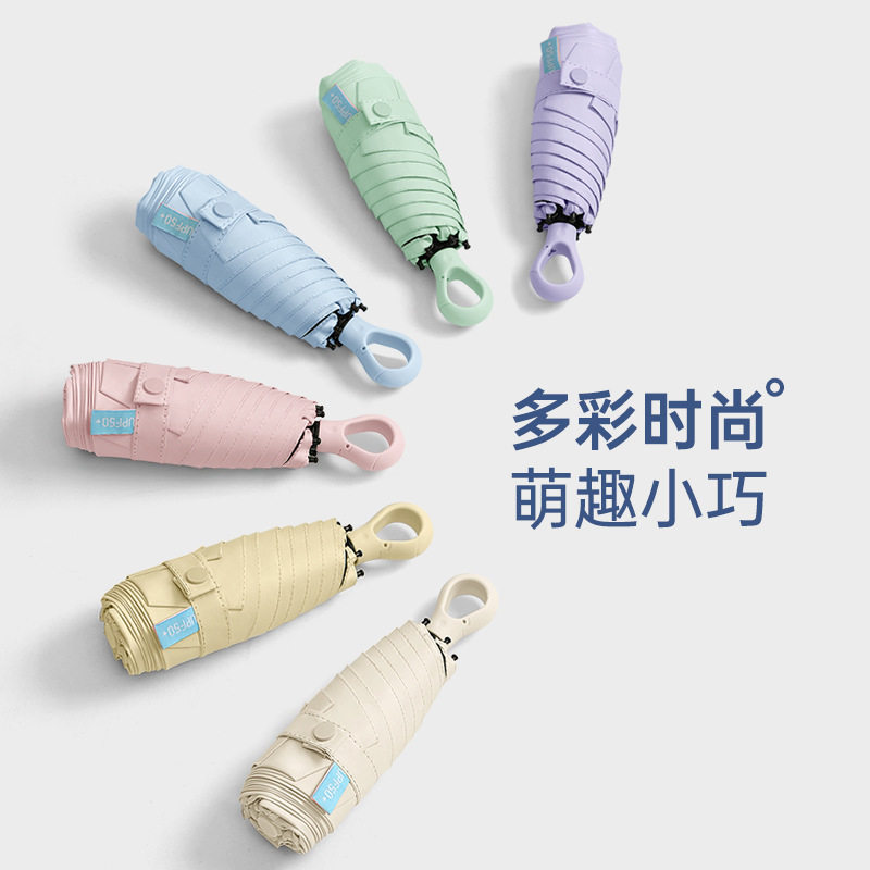 德国精工便携五折伞爱心手柄晴雨两用胶囊伞黑胶防晒防紫外线女太