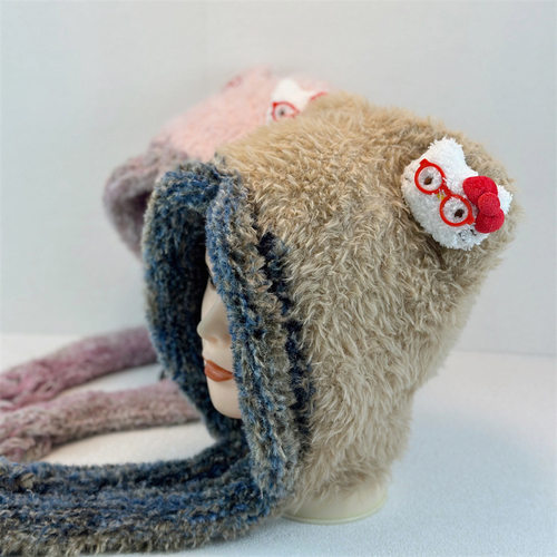 香港潮牌新款甜美可爱蝴蝶结猫咪针织帽秋冬加厚保暖护耳氛围感显