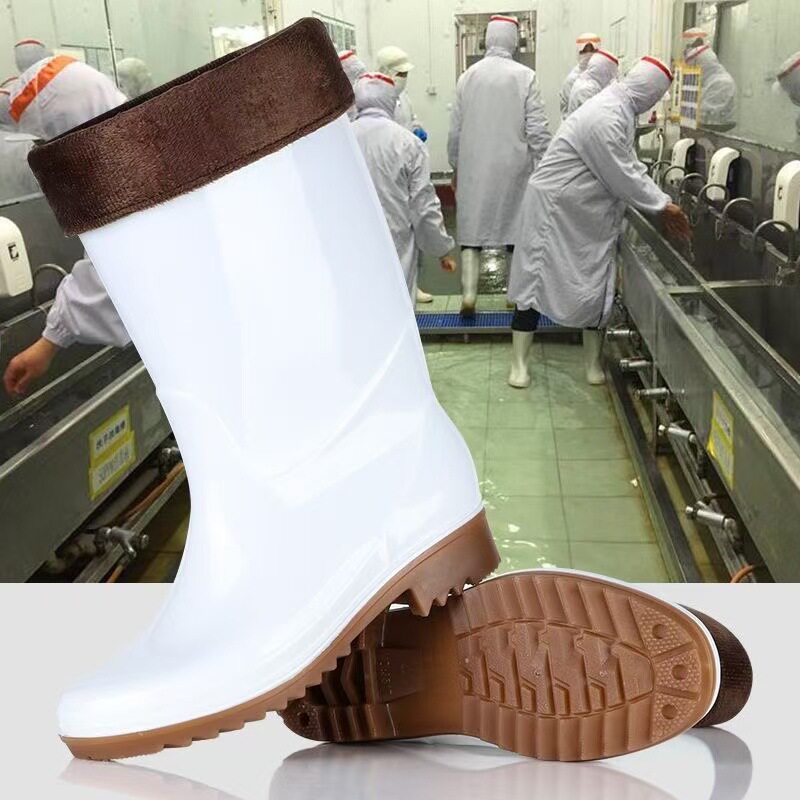 德国精工高筒雨靴男卫生食品白色猪场中筒保暖水靴女短筒水鞋低帮