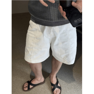 子高级感五分裤 新贵老钱风白色短裤 轻奢慵懒风休闲沙滩裤 夏季 男款