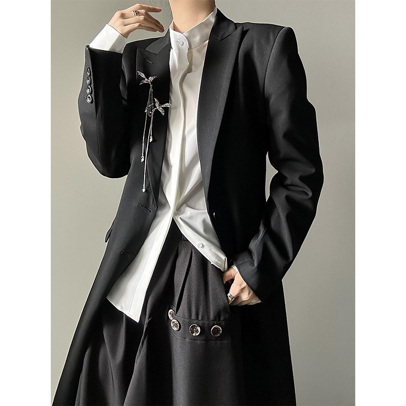 山本风长款西服外套春男女秋季中性风高级感修身黑色正肩大衣风衣