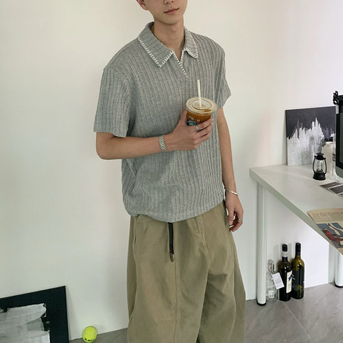 老钱风复古POLO拼色cleanfit短袖T恤男女短款boxy正肩麦穗纹上衣 - 封面