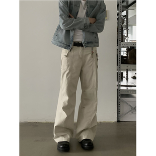 美式复古宽松直筒工装裤男女水洗做旧多口袋薄款街头微喇休闲长裤