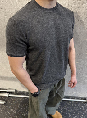 美式健身训练正肩slimfit短袖男夏季圆领潮牌重磅内搭打底半袖T恤