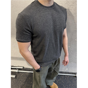 美式健身训练正肩slimfit短袖男夏季圆领潮牌重磅内搭打底半袖T恤
