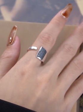 925纯银戒指女韩国ins小众设计款光面宽版重工高级感可调节开口戒