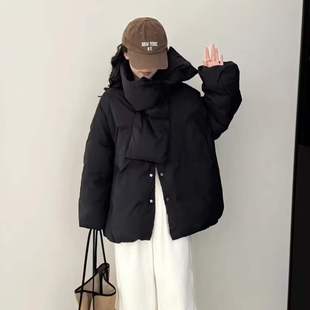 日韩风2024冬季新品轮廓感宽松保暖围巾款大码女式平湖羽绒服外套