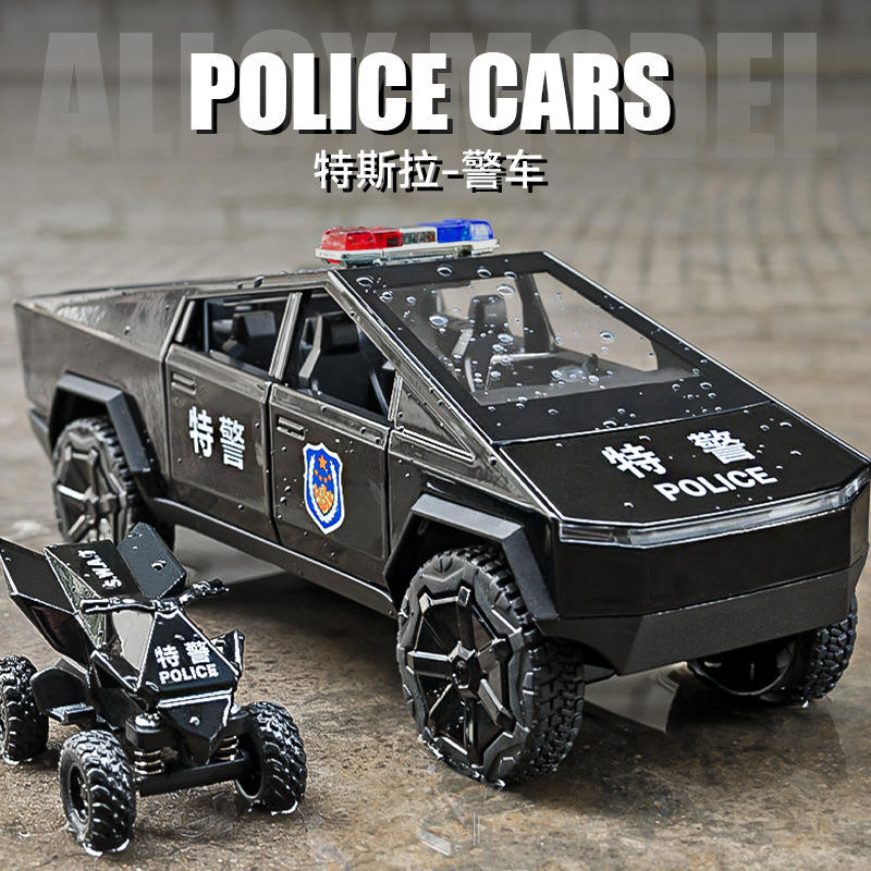 新款 仿真1比24皮卡合金越野警车模型摆件火车/摩托/汽车模型车致