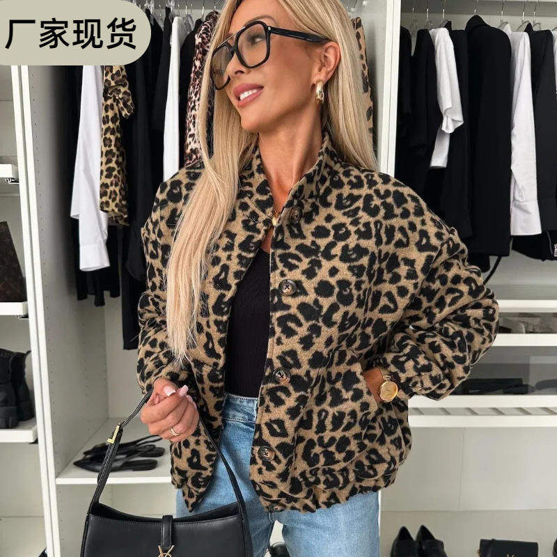 新款2025春秋美式复古辣妹豹纹宽松休闲夹克设计感小众上衣短外套