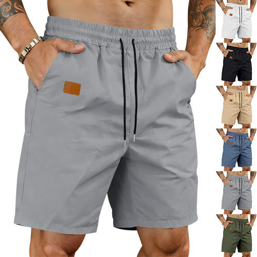 26跨境亚马逊TEMU夏季纯色男士速干宽松休闲简约运动五分沙滩短裤