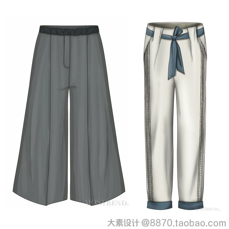 K13女装裤子服装设计款式图 AI矢量图线稿手稿 设计灵感参考素材