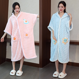 浴袍女款2026新款冬季加厚可穿式速干成人儿童洗完澡穿的浴巾斗篷