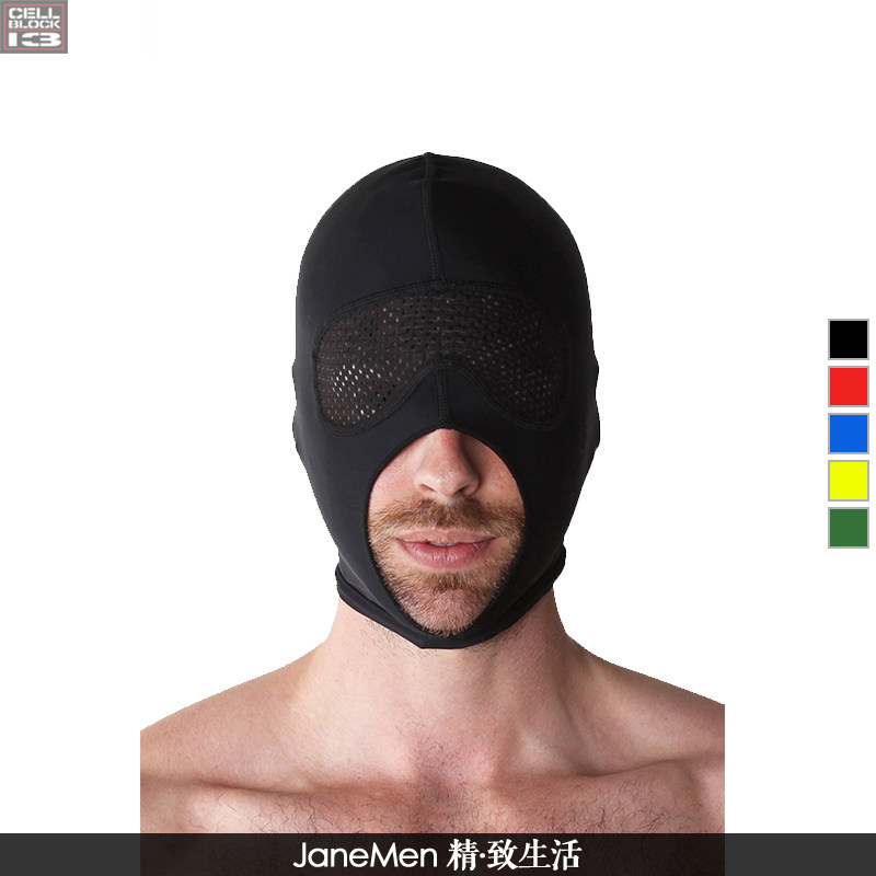 cellblock13男士性感恋物时尚舒适透气弹力网面透光露嘴头套a076