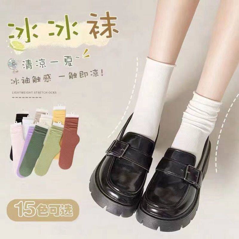 夏天堆堆袜冰冰袜天鹅绒袜子女夏季中高筒袜足部in潮防护冰丝袜