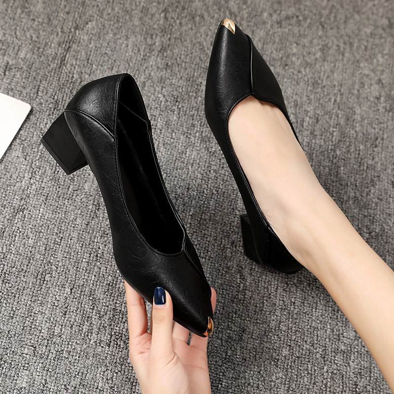 单鞋女粗跟2022春秋新款高跟鞋女中跟百搭尖头女士皮鞋黑色工作鞋|msdalam kategori Kasut wanita, kasut rendah - dari Buy2taobao.com untuk memberikan perkhidmatan ejen Taobao profesional membeli