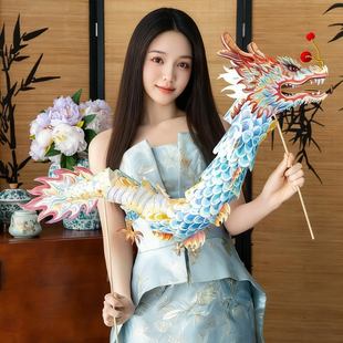 结婚晨袍冰蓝色舞龙新娘拍照道具翻龙纸龙姐妹团伴娘摄影结婚布置