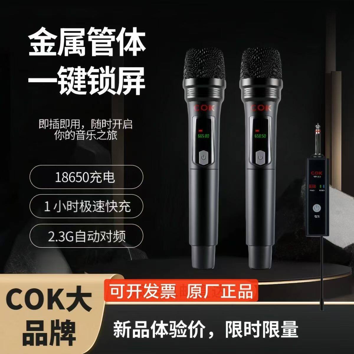 COK万能无线筒一拖二防啸叫话家用k歌音户外音MW-106大响舞台量麦