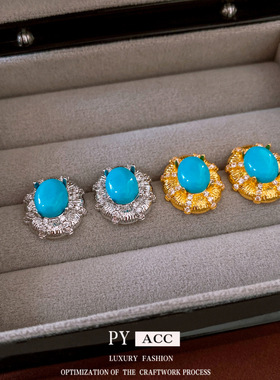 18K真金电镀银针锆石拉丝耳钉复古通勤百搭耳环轻奢高级感耳饰女