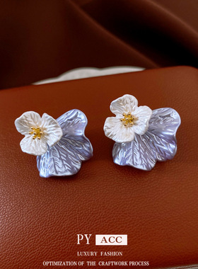 新款银针山茶花耳环复古时尚氛围感耳钉高级感小众气质耳饰女