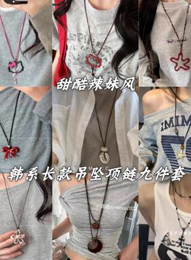 韩版蜡绳双层猫咪玻璃吊坠项链时尚简约休闲风毛衣链个性百搭项饰