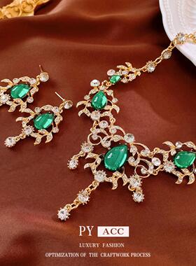 银针镶钻水滴树叶耳环中古夸张宫廷风耳钉复古轻奢高级感耳饰